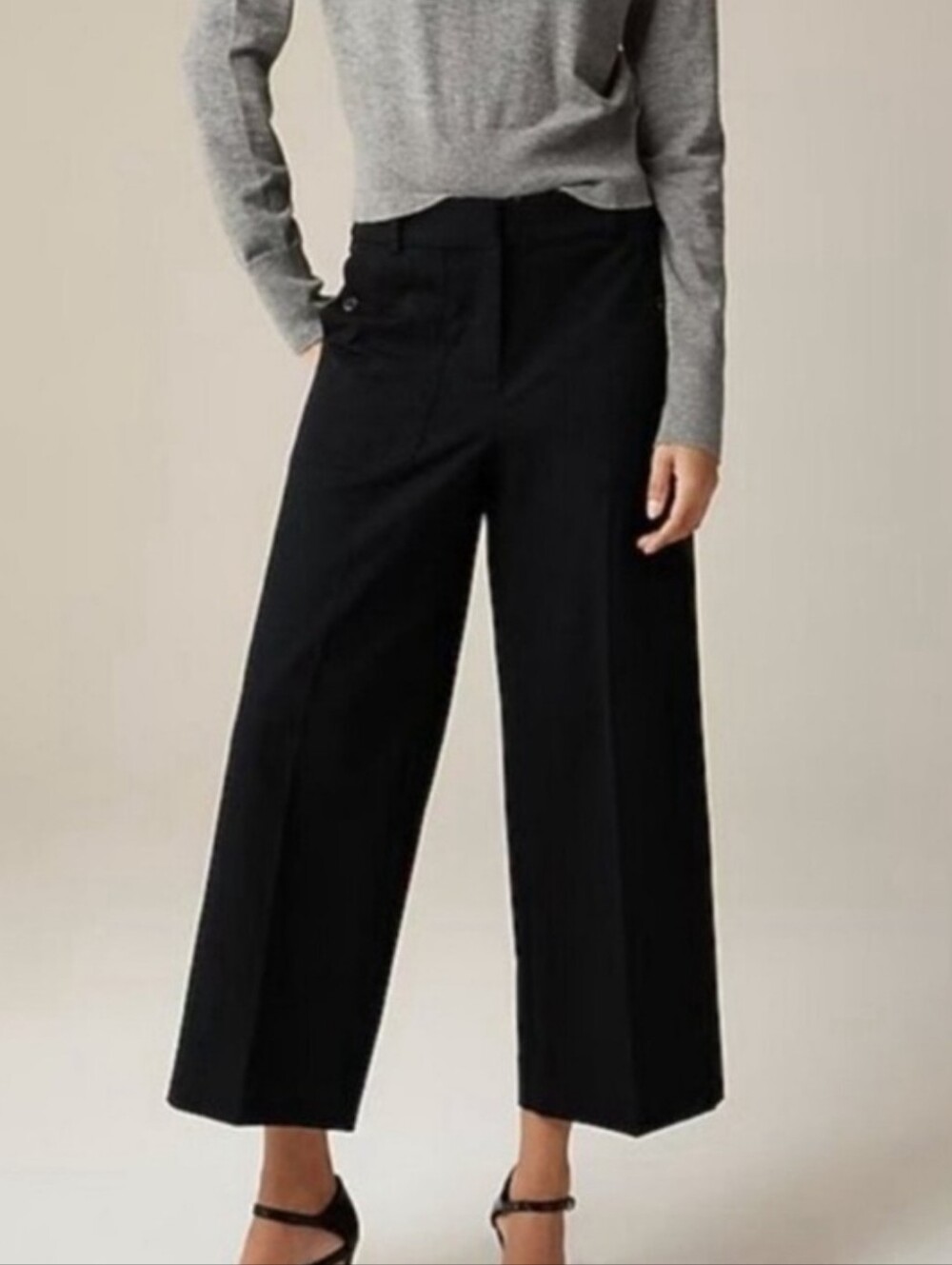 J Crew Black Sydney Wide-Leg Cropped Pants 10